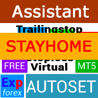 Exp Assistant will help you organize maintenance of your positions. This Expert Advisor will set all the necessary stop loss and take profit levels for your positions. All the Expert Advisor operation is managed from the control panel on the chart. If you have open positions, but your Expert Advisor cannot set stop loss, take profit, trailing stop or breakeven, and if you trade manually, you can use the Assistant. It will automatically place stop loss and take profit for your deals, will turn on trailing stop or move stop loss to breakeven when needed. It also features a trailing stop based on the Parabolic Sar indicator. 9 main functions of our assistant : Open BUY SELL; Set of a Stoploss/Takeprofit; Set of a trailing stop; Set of a break-even; Trailingstop on Parabolic; Virtual Stoplosses and Take Profits; Virtual trailing stop and breakeven; Displays the end time of the current bar; Show useful information about account; For one-click trading on a live chart, you can download out utilities VirtualTradePad for MetaTrader 4 and VirtualTradePad for MetaTrader 5. You can also try the MetaTrader 4 version: Assistant 4. For strategy tester, I recommend TesterPad Assistant - Full Description Dear friends and users of our EAs Expforex , please add your ratings in the Reviews section. All updates to our forex software are free! Its a FREE TRADING TOOL. Management You can adjust the stop loss and take profit levels, the level and step of trailing stop, the level and distance of breakeven. And also the distance for trailing based on Parabolic. To enable a block for operation, simply click the appropriate button. If the parameters are changed on the panel, the new parameters take effect and the EA modifies the positions based on the new parameters. Parameters TypeFilling - type of order filling. RoundingDigits - rounding of stop levels. SetSLTPonlytoZEROprices = Set Stop Loss and Take Profit only when Stop Loss and Take Profit of the position is 0. VirtualStops - enable the virtual stop levels (stop loss, take profit, trailing stop, breakeven). TypeofPositions - type of positions to monitor: all positions, only BUY, only SELL. MagicOrders - magic number of positions to be monitored. You can specify multiple magic numbers separated by commas. For example: 12345,777,20171025. ProfitTrailing - use trailing only when position shows profit. StartTralPoint - starting position in the trailing stop in points. From this position trailing of stop loss will start. SAR_TF - timeframe for trailing based on Parabolic. step,maximum - Parabolic Sar settings. More details on the EAPADPRO panel can be found in our blog: https://www.mql5.com/en/blogs/post/695854. You can also download my other products: Description MetaTrader 4 MetaTrader 5 Copy of deals and positions between terminals COPYLOT MT4 COPYLOT MT5 Trading panel in 1 click from the chart and keyboard VIRTUALTRADEPAD MT4 VIRTUALTRADEPAD MT5 Automatic scalper without settings TICK HAMSTER MT4 TICK HAMSTER MT5 Professional Automatic scalper, Smart Robot TICKSNIPER MT4 TICKSNIPER MT5 Smart robot for beginners GOOD SANTA MT4 GOOD SANTA MT5 Universal Expert Advisor on Custom Indicators The xCUSTOMEA MT4 The xCUSTOMEA MT5 Universal Advisor on Standard Indicators THE X MT4 THE X MT5 Averager, grid, additional opening of positions on Trend and against Trend AVERAGER MT4 AVERAGER MT5 Duplicator of positions, copying positions on one terminal DUPLICATOR MT4 DUPLICATOR MT5 Automatic installation of stop loss / take profit / trailing stop ASSISTANT MT4 ASSISTANT MT5 Simulator for strategy tester TESTERPAD MT4 TESTERPAD MT5 Professional account report EXTRAREPORTPAD MT4 EXTRAREPORTPAD MT5 All my programs on mql5.com